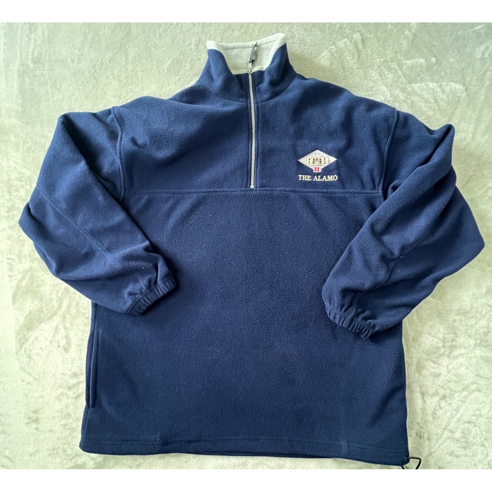 Rag Wear Fleece Pullover Men Large Navy Blue The Alamo Texas 1/4 Zip